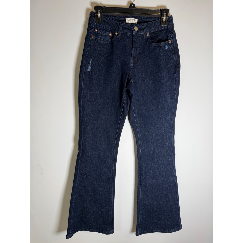 78&Sunny Women Dark Wash Flare Jeans Size 0 Distressed Stretch Denim
